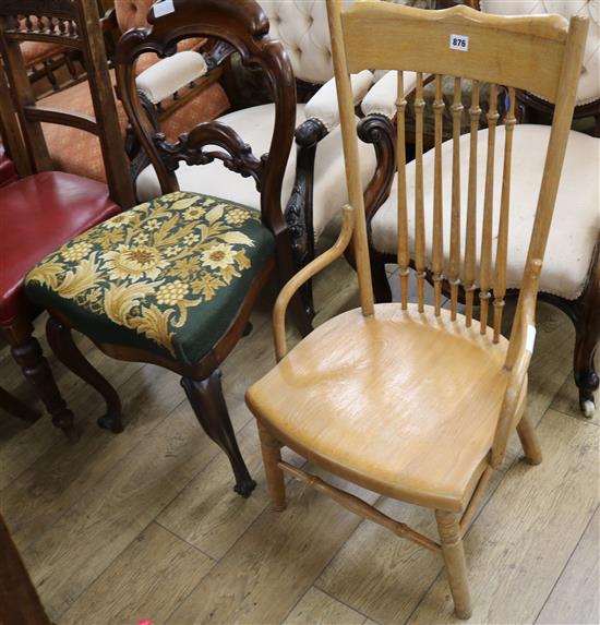 An American oak spindle back nursing chair and another chair